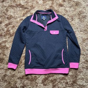 Simply Southern Quarter Button Up Pullover Womens Small Black Pink